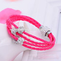 3 Layer shamballa beads pu leather man sports bracelet